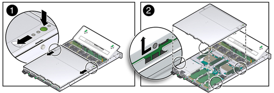 Figure showing how to remove the server top cover. image:Figure showing how to remove the server top cover.
