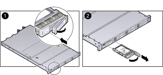 Figure showing the location of the hard drive release button and latch. image:Figure showing the location of the hard drive release button and latch.