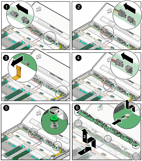 Figure showing how to remove a disk backplane. image:Figure showing how to remove a disk backplane.