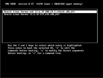 Oracle Linux 6 GRUB screen. image:Oracle Linux 6 GRUB screen.
