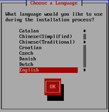 Oracle Linux Select Language screen. image:Oracle Linux Select Language screen.
