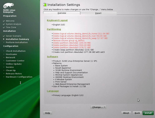Installation Settings screen image:Installation Settings screen