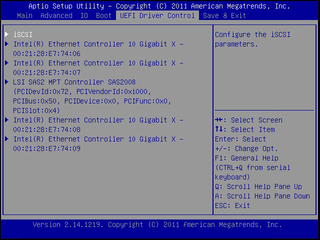 This figure shows the UEFI Driver Control Menu with devices displayed. image:This figure shows the UEFI Driver Control Menu with devices displayed.