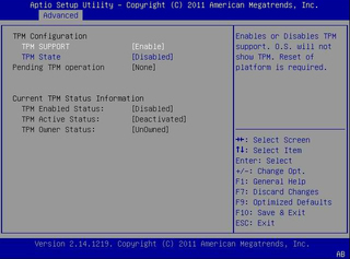 This figure shows the TPM Configuration screen with TPM support enabled. image:This figure shows the TPM Configuration screen with TPM support enabled.