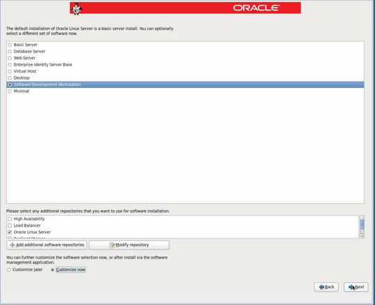 Oracle Linux 6 Select Software screen. image:Oracle Linux 6 Select Software screen.