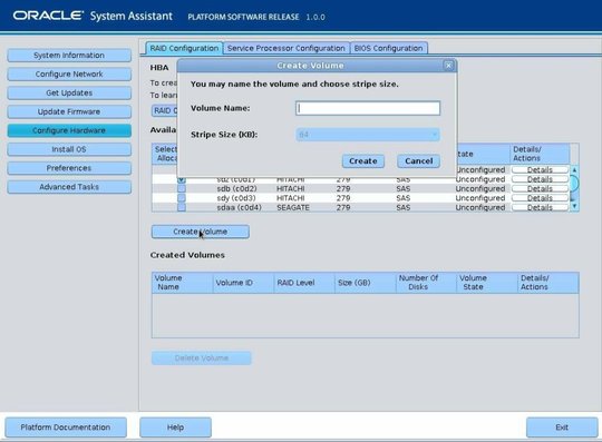 RAID configuration Create Volume dialog screen. image:RAID configuration Create Volume dialog screen.