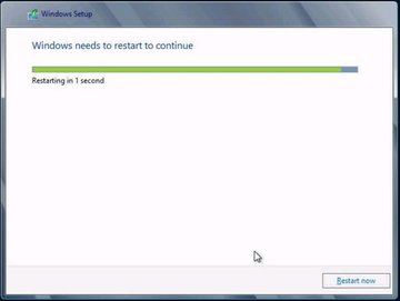 The Windows needs to restart to continue screen. image:The Windows needs to restart to continue screen.