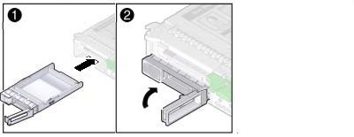 image:Illustration showing the installation of the HDD filler to the server module front.