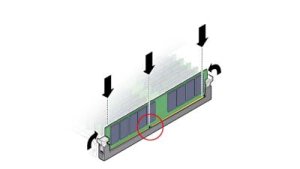 image:An illustration showing how to install a DIMM.