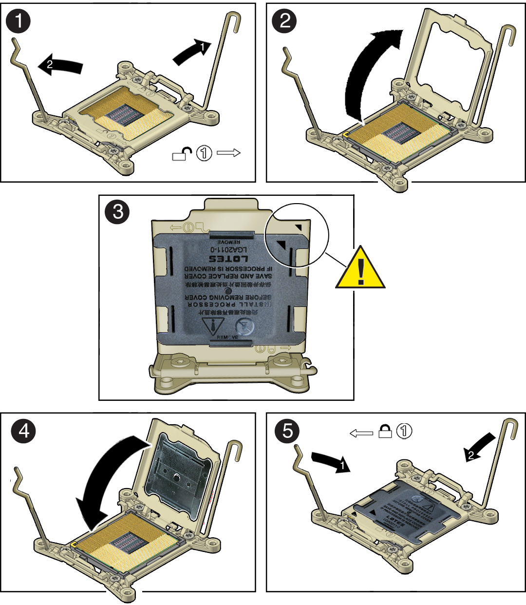 image:Graphic showing how to install a processor socket cover.