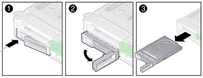 image:Illustration showing the removal of the HDD from the server module front.