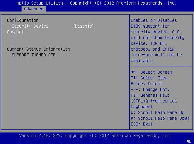 image:A screen capture showing the BIOS Setup Utility Advanced menu                     screen.