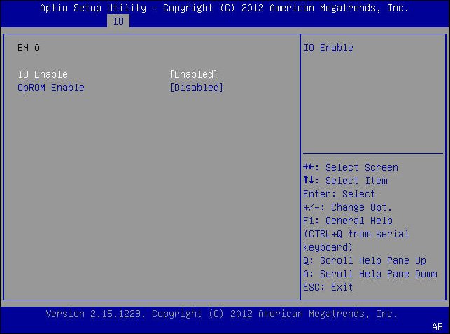 image:A screen capture showing the BIOS Setup Utility I/O menu screen.