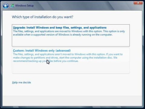 image:Graphic showing Installation Type Selection page.