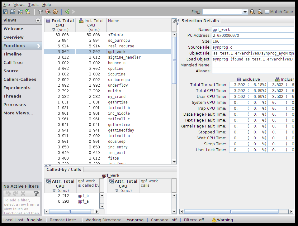 image:Screen shot of Performance Analyzer's Functions tab