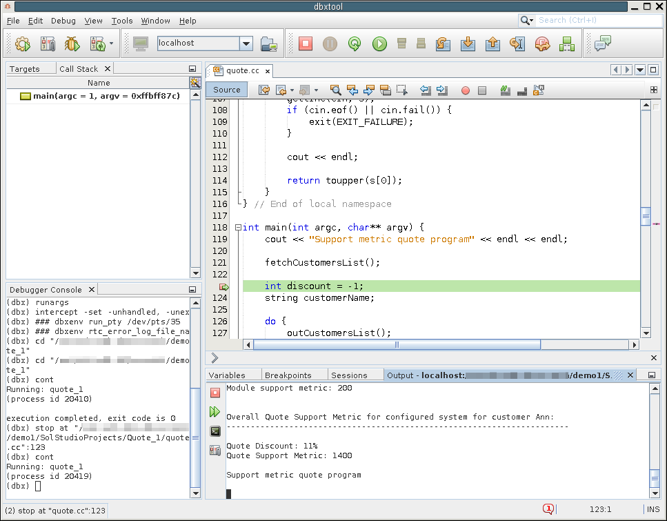 image:Screen Capture of dbxtool with dbx Debugger Running