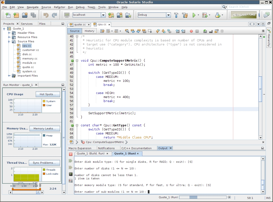image:Screen capture of the IDE with Run Monitor tools