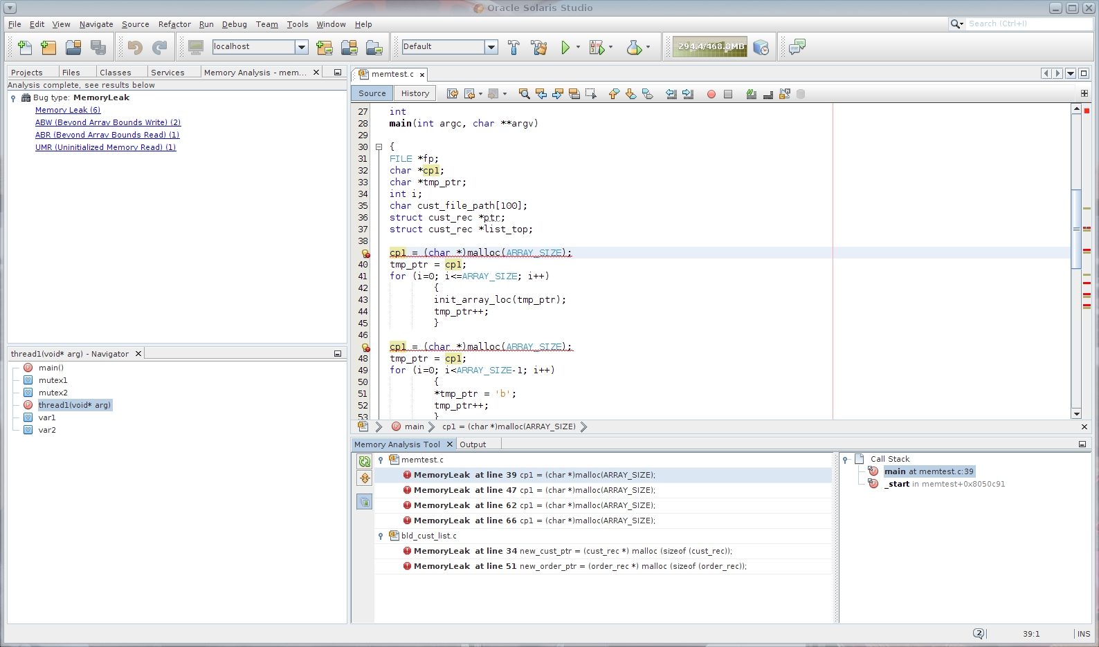 image:Screen capture of IDE with Memory Access Errors running