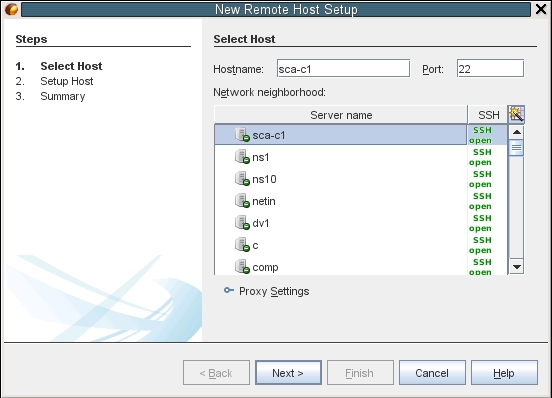 New Remote Build Host dialog box, Select Host page image:New Remote Build Host dialog box, Select Host page