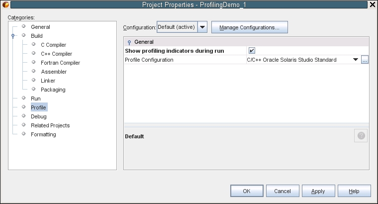 image:Profile tab of Project Properties dialog box for                                 ProfilingDemo_1.