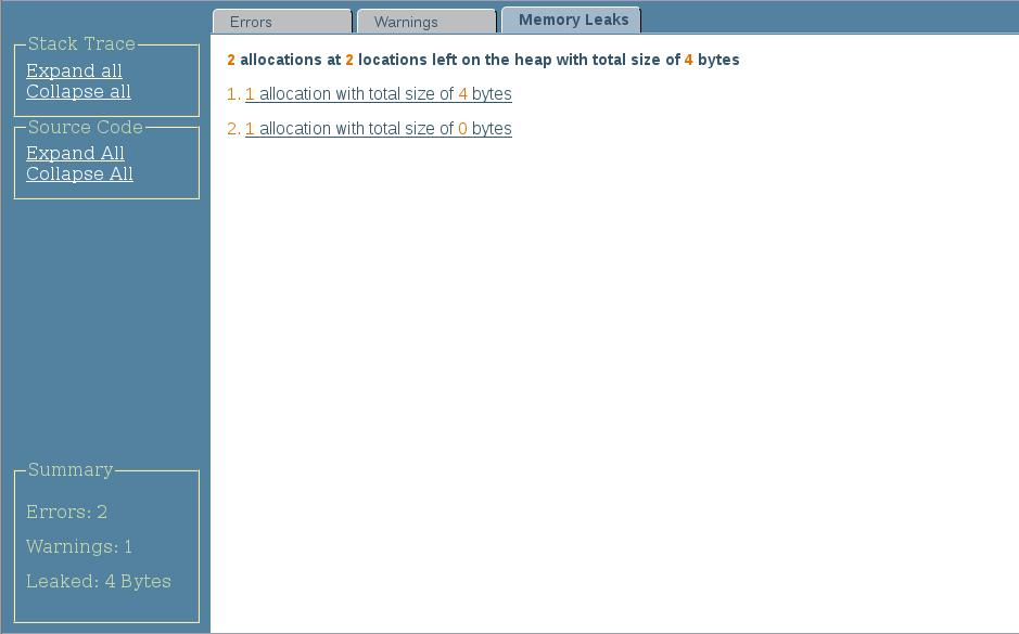 image:Memory Leaks tab of HTML Discover report