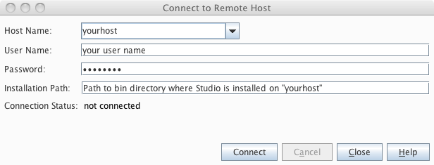 image:Connect to Remote Host dialog for using Performance Analyzer remotely