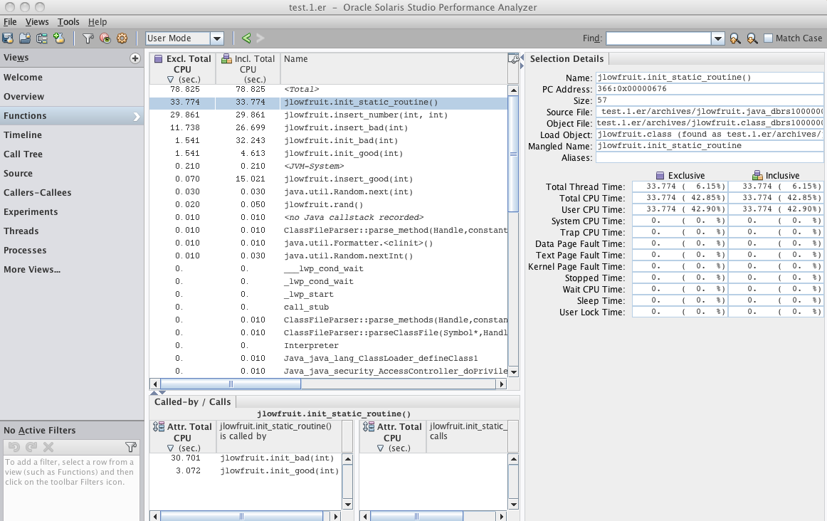 image:Functions view shows the list of functions in the application and performance               metrics for each function