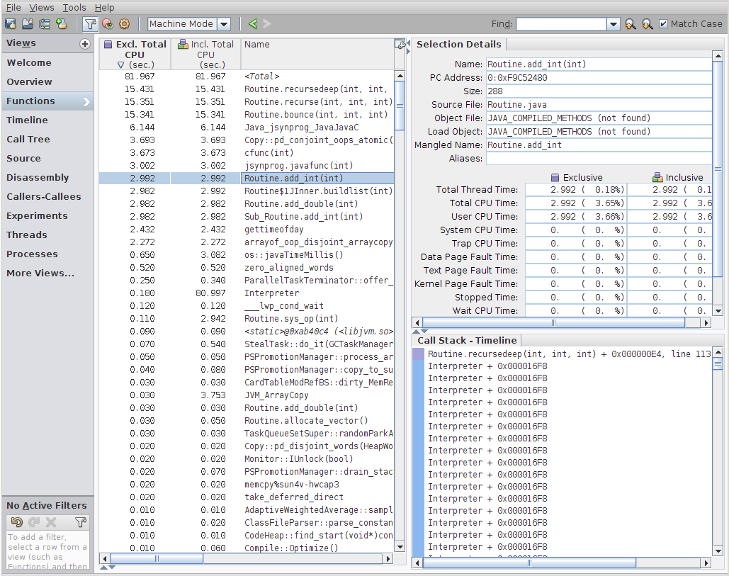 image:Machine Mode of Function view with Selection Details of Hotspot-compiled               method