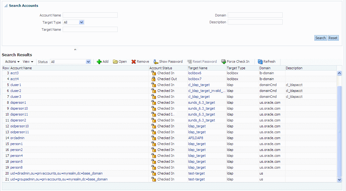 Example Search Results table