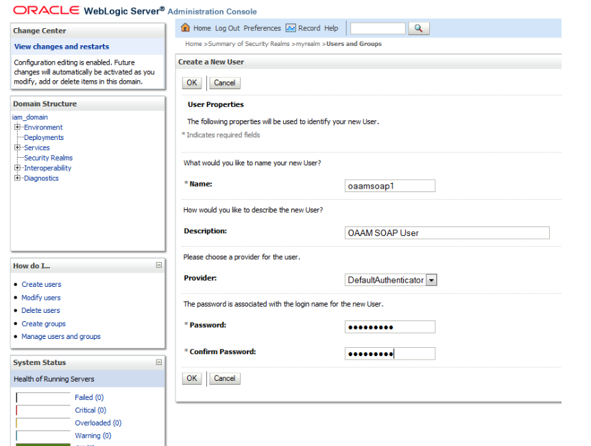 The Create a New User page is shown.
