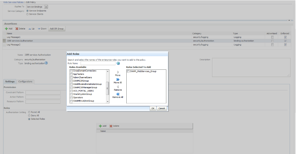 The figure shows that the OAAM_WebService_Group