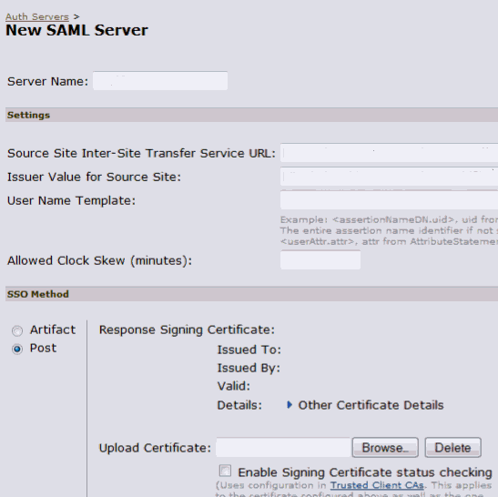 The SAML Server page is shown.