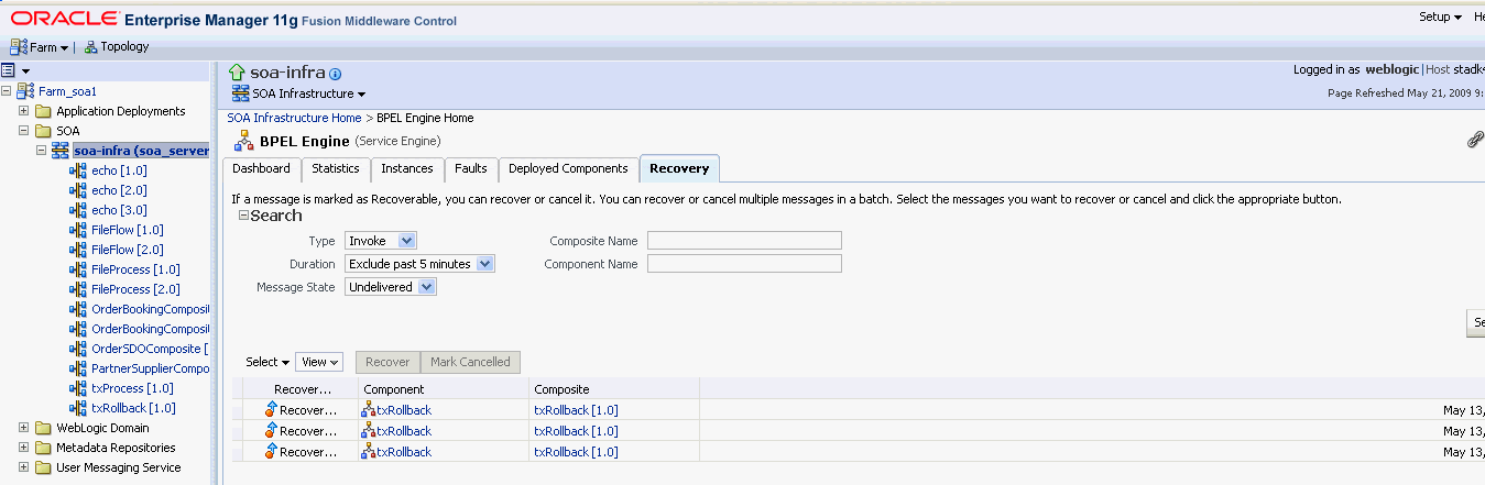 Enterprise Manager BPEL Engine Recovery Enterprise Manager BPEL Engine Recovery