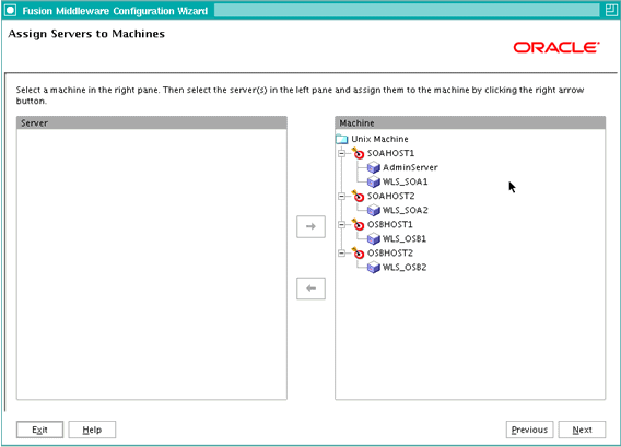 Assign Servers to Machine screen Assign Servers to Machine screen