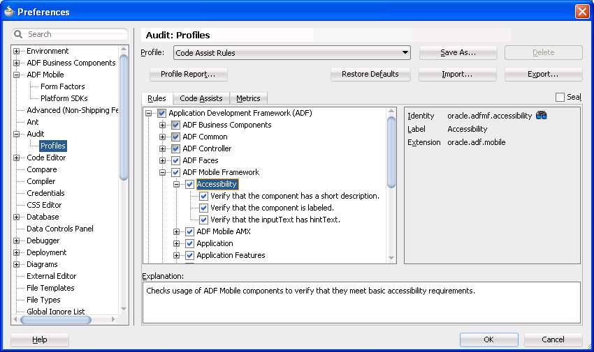 Setting Accessibility Audit Rules