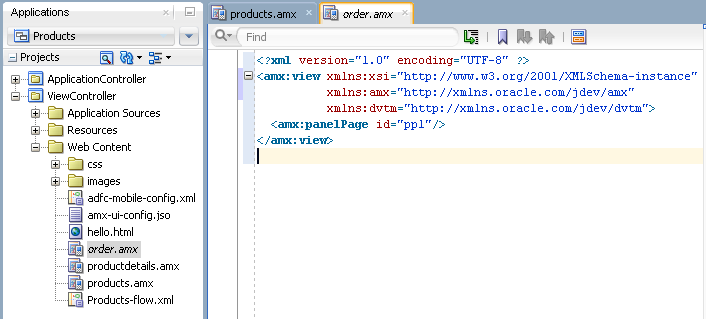 The Local ADF Mobile XML File in Application Navigator