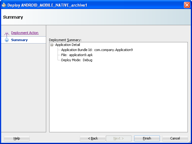 The Deployment Summary dialog.