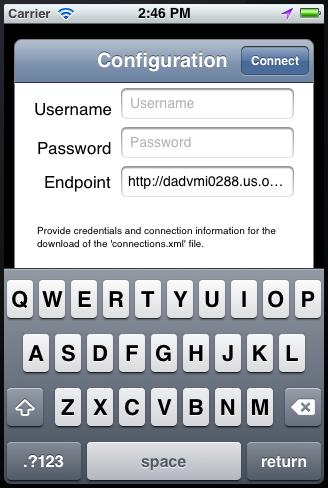 Configuration Service Dialog on iPhone