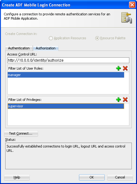 Access control roles, privileges, URL.