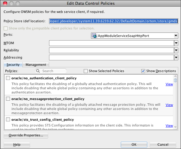 Editing Web Service Data Control Policies