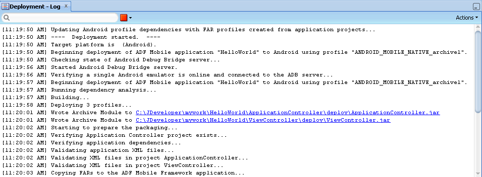 The deployment log window.