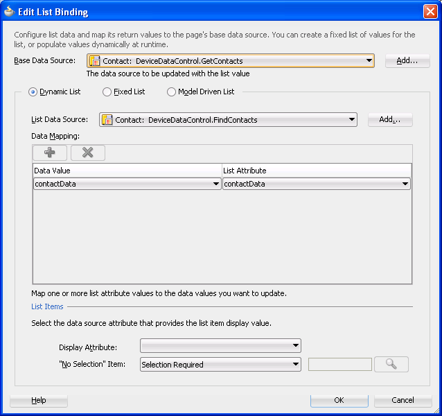 Edit List Binidng Dialog for Select One Radio Control