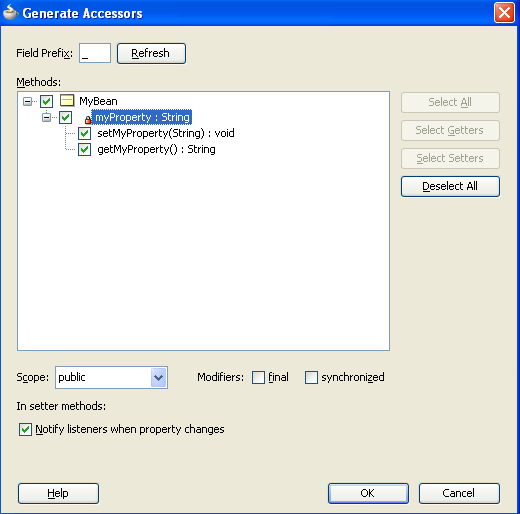 Generate Accessors dialog