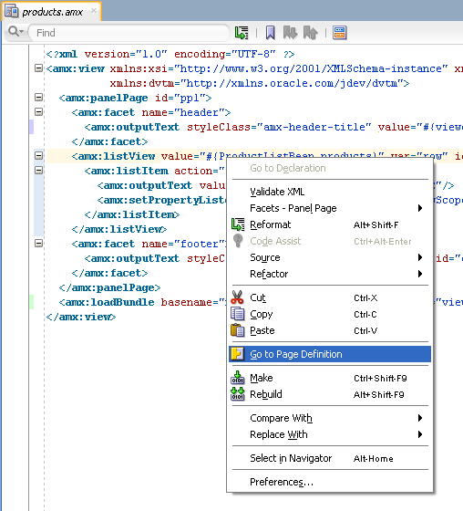 Go to Page Definition from Source Editor
