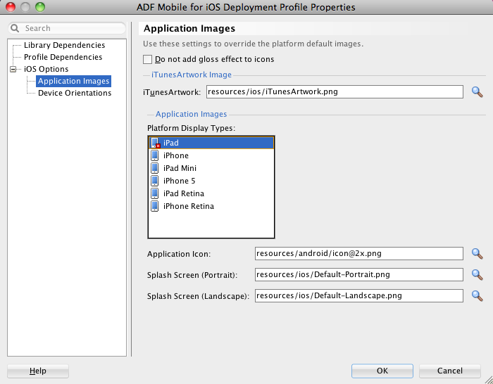 Enter the custom image file locations.