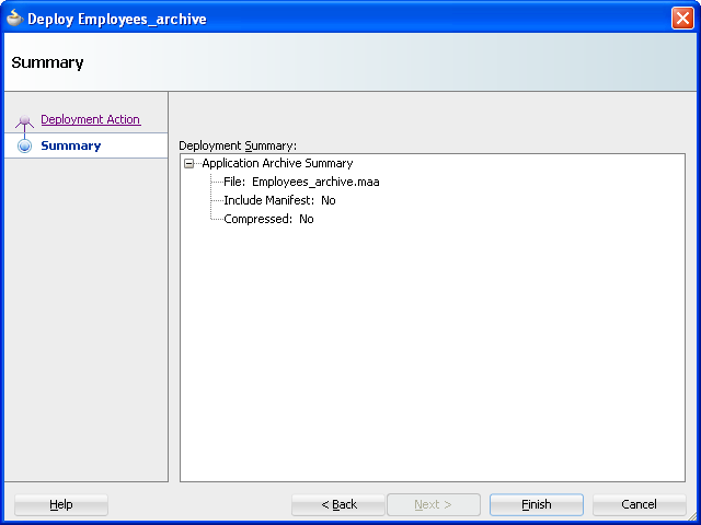 Deployment summary for an .maa file.