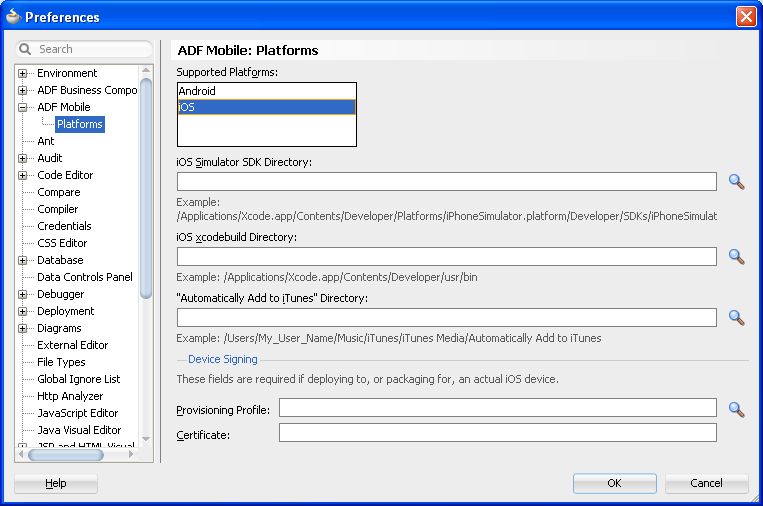 Configuring Platform Preferences for iOS