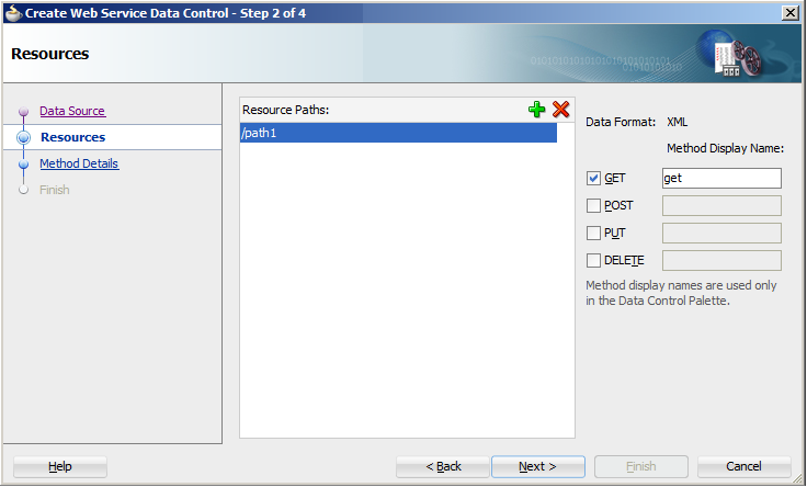 Defining Resources for REST Web Service Data Control