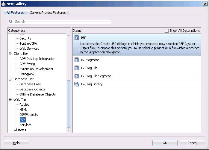 Create JSP New Gallery Option