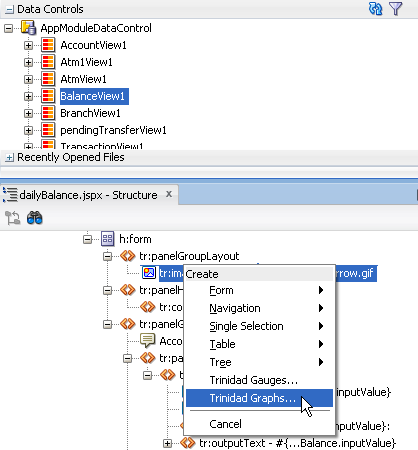 Create a DVT component by selecting graphs, gauges.